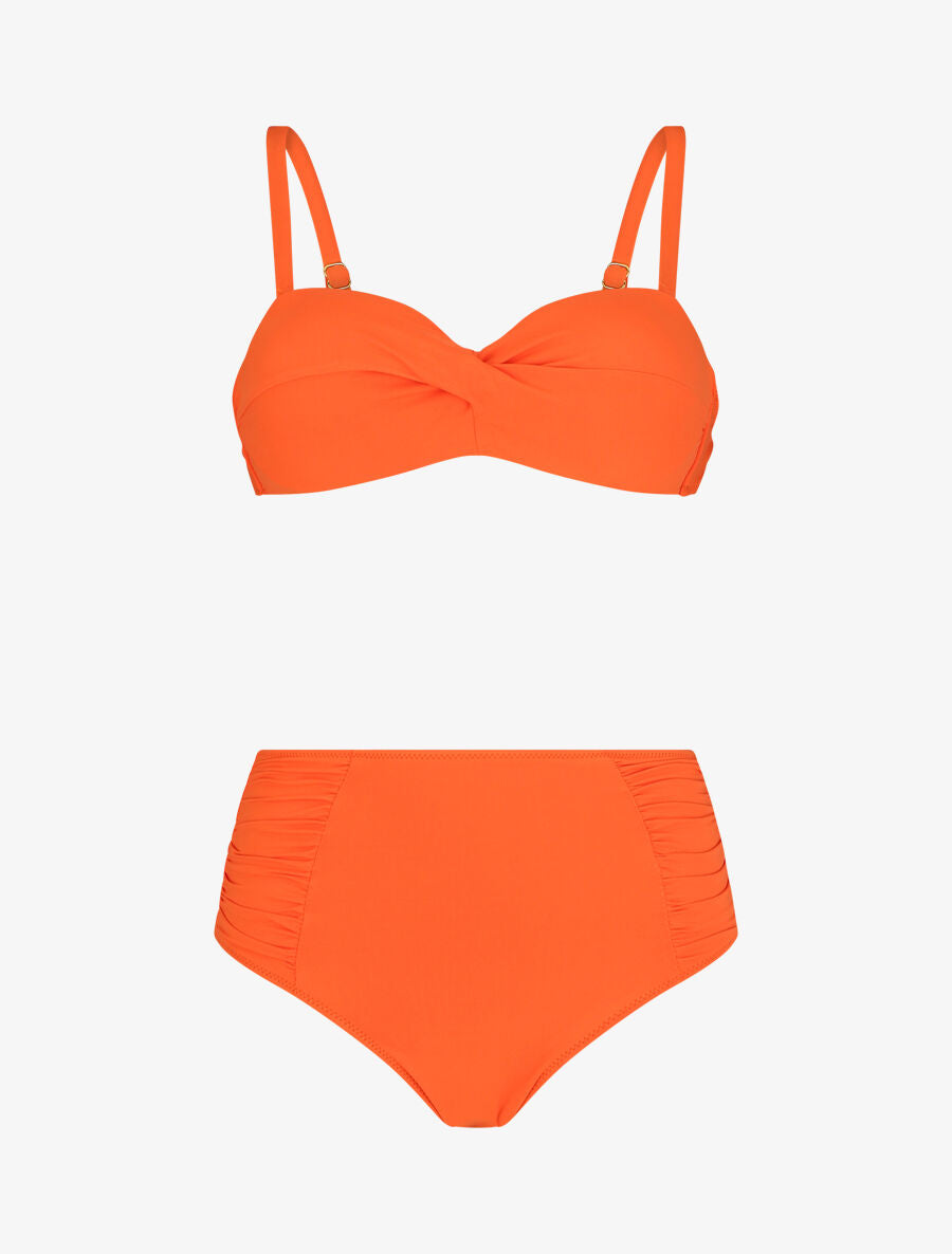 Bikini uni à bas froncé - Orange - 1