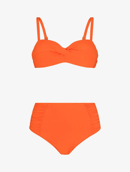 Bikini uni à bas froncé - Orange - 1