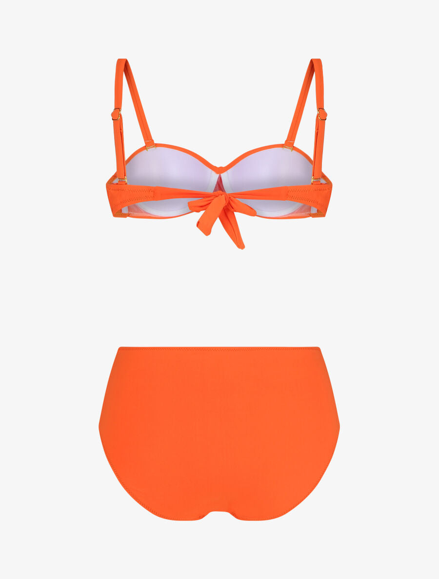 Bikini uni à bas froncé - Orange - 2