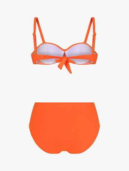 Bikini uni à bas froncé - Orange - 2