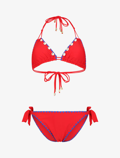 Bikini triangle uni à détail coquillages - Rouge - 3