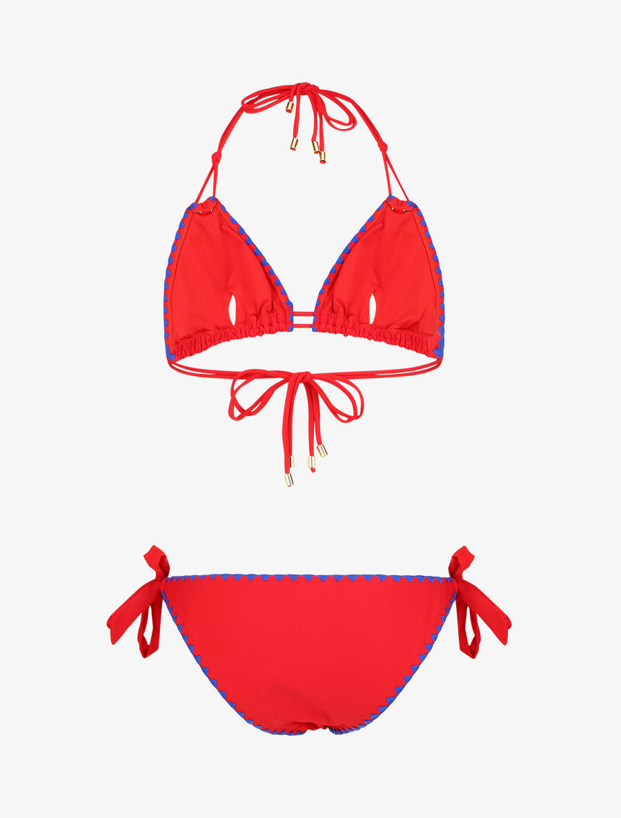 Bikini triangle uni à détail coquillages - Rouge - 4