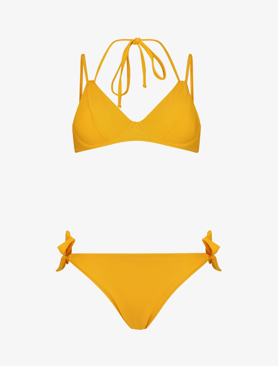 Bikini uni à nouer - Jaune - 1