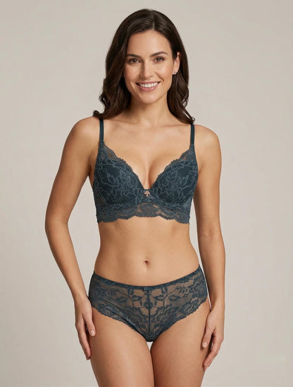 Irisierendes Spitzenwäsche-Set - Entenblau