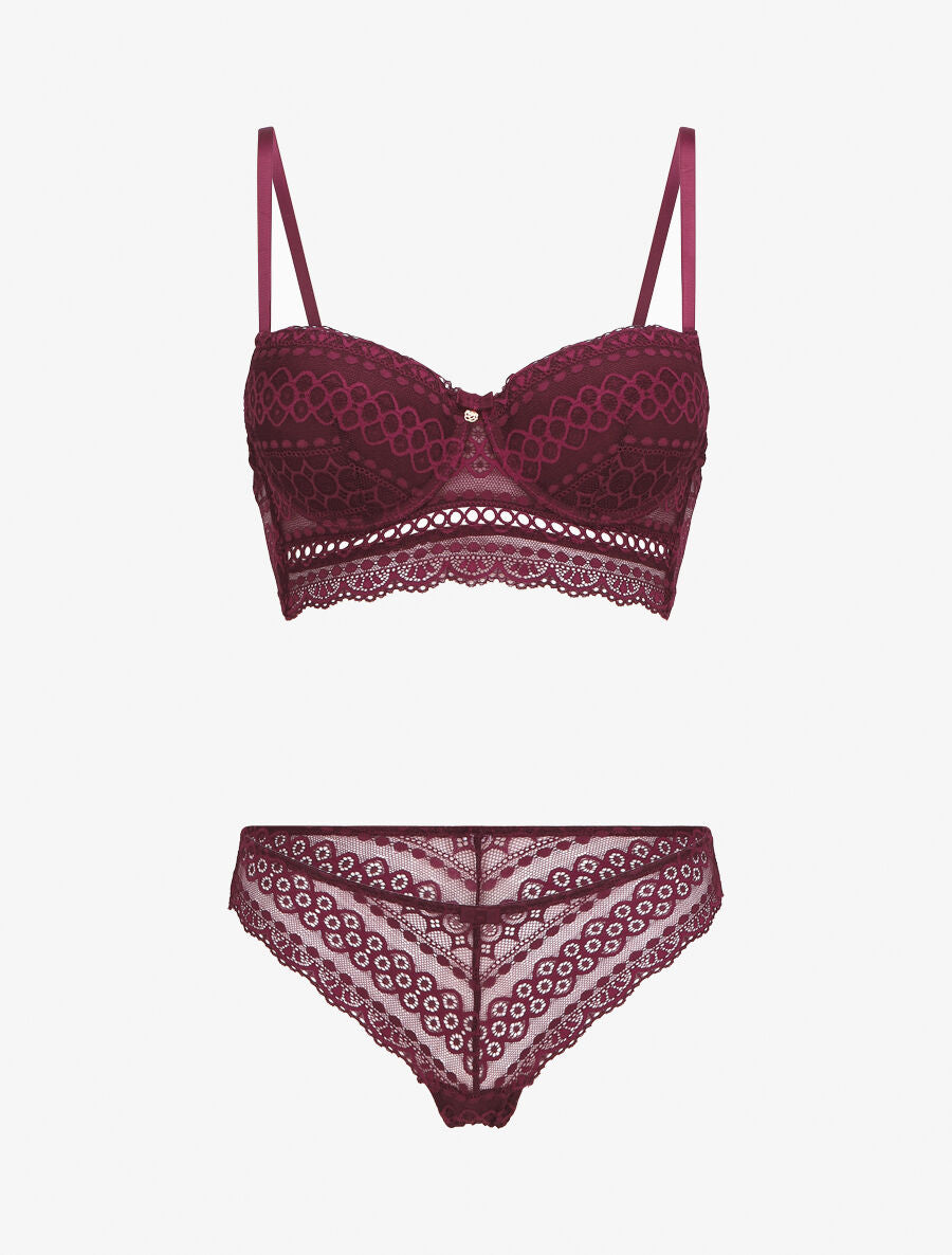 Ensemble lingerie en dentelle - Prune - 1