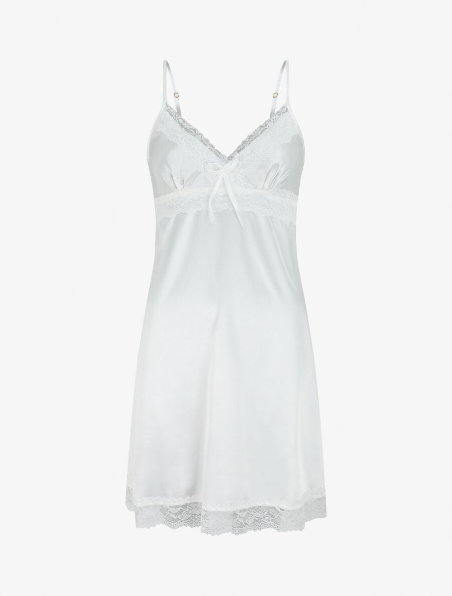 Nuisette unie à dentelle effet satiné - Blanc - 1