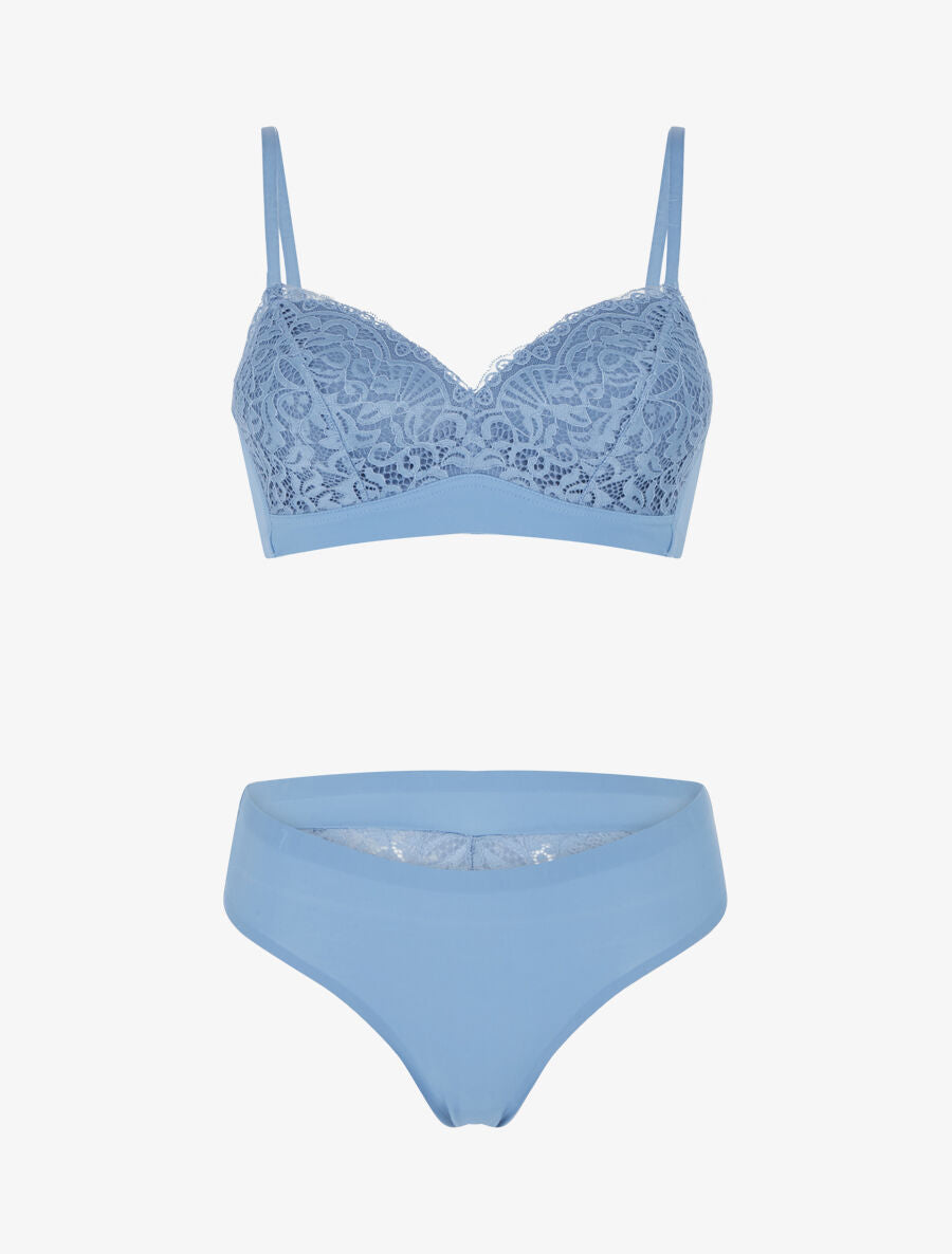 Ensemble lingerie en dentelle sans couture - Bleu - 1