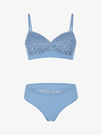 Ensemble lingerie en dentelle sans couture - Bleu - 1