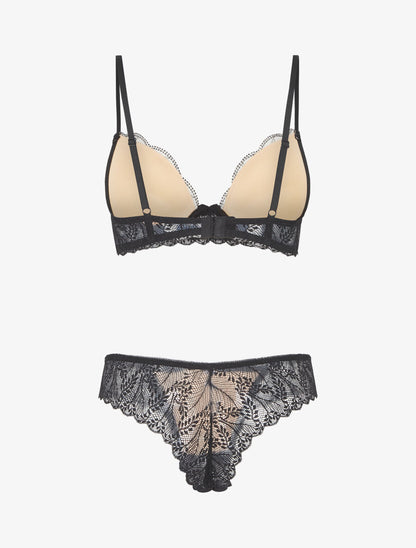 Ensemble soutien-gorge et tanga en dentelle irisée - Noir/beige - 2