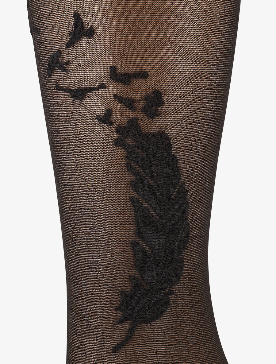 Collants en voile à motif plumes et oiseaux - Noir - 2