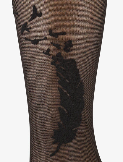 Collants en voile à motif plumes et oiseaux - Noir - 2