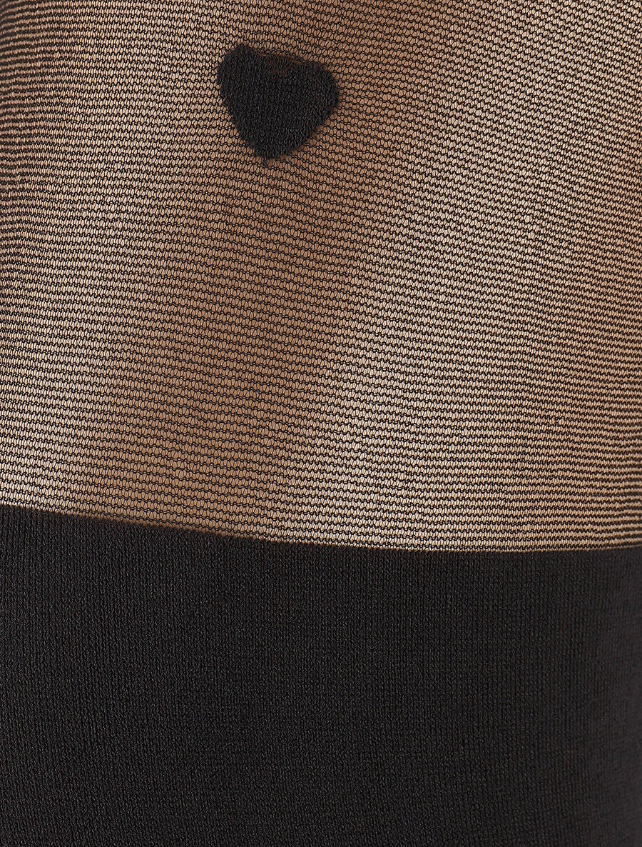Collants en voile style bas à imprimé coeurs - Noir - 2