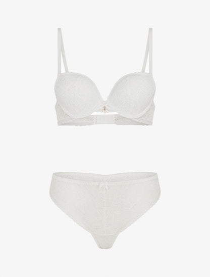 Ensemble soutien-gorge et tanga ajouré et bijoux strassé - Blanc - 1