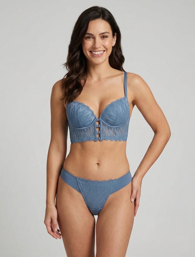 Bügel-BH und String-Set aus Spitze - Blau