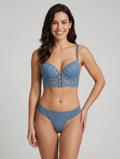 Bügel-BH und String-Set aus Spitze - Blau