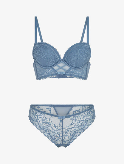 Ensemble soutien-gorge et culotte en dentelle - Bleu - 3