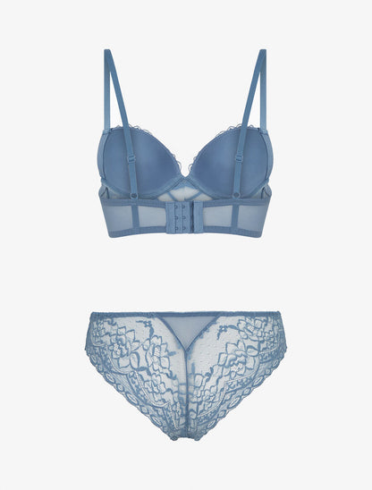 Ensemble soutien-gorge et culotte en dentelle - Bleu - 2