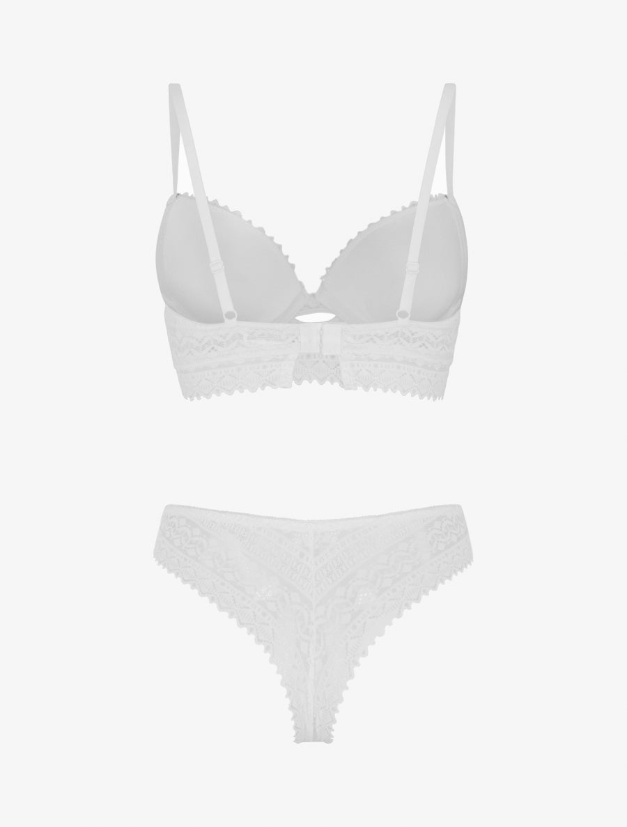 Ensemble soutien-gorge avec nœuds et tanga ajouré en dentelle - Blanc - 2