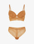 Ensemble soutien-gorge avec nœuds et tanga ajouré en dentelle - Camel - 1