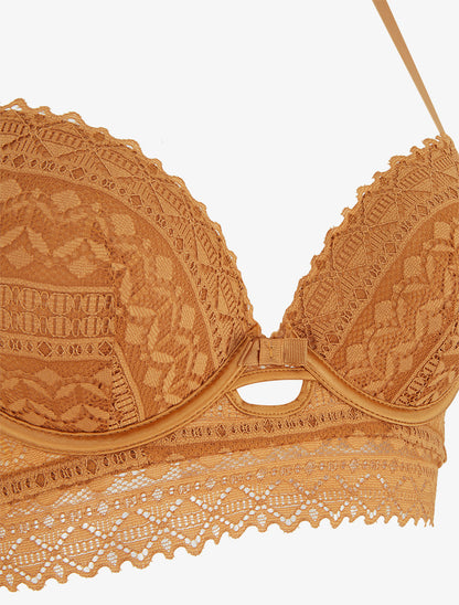 Ensemble soutien-gorge avec nœuds et tanga ajouré en dentelle - Camel - 3