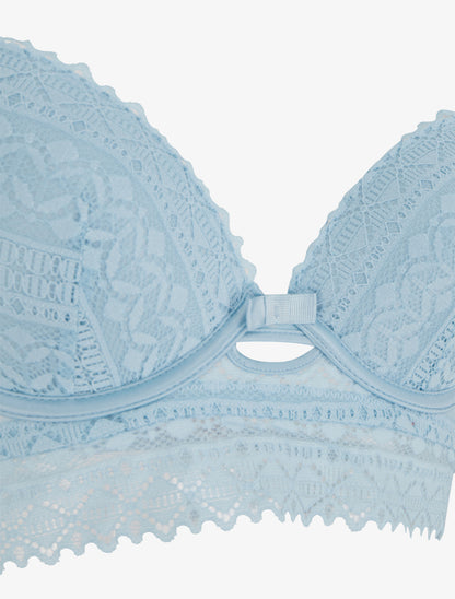 Ensemble soutien-gorge avec nœuds et tanga ajouré en dentelle - Bleu ciel - 3