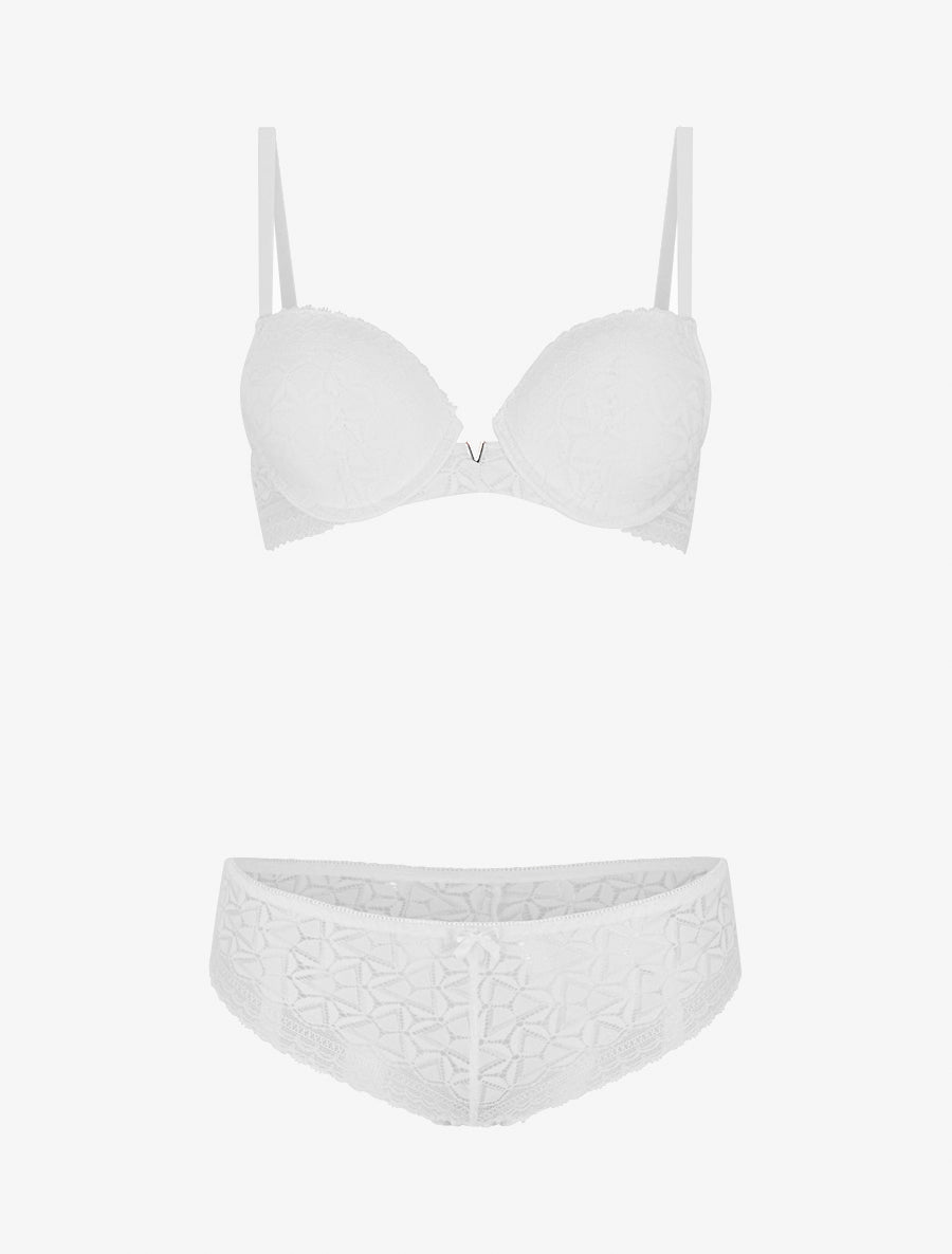 Ensemble soutien-gorge et culotte ajouré et bijou - Blanc - 1