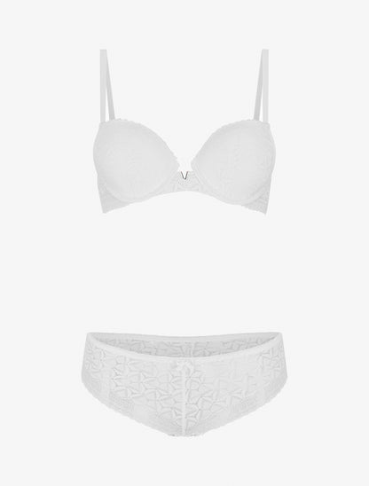 Ensemble soutien-gorge et culotte ajouré et bijou - Blanc - 1