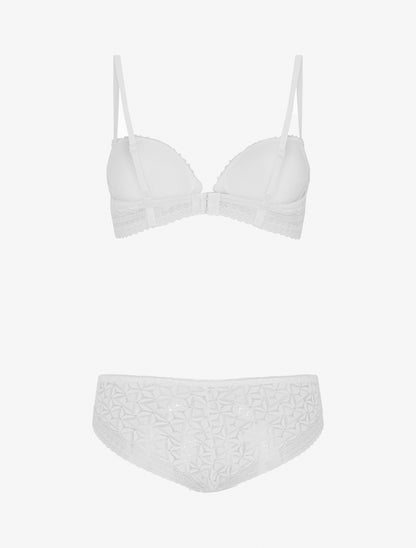 Ensemble soutien-gorge et culotte ajouré et bijou - Blanc - 2
