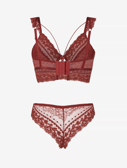 Ensemble lingerie en dentelle à liens - Terracotta - 2