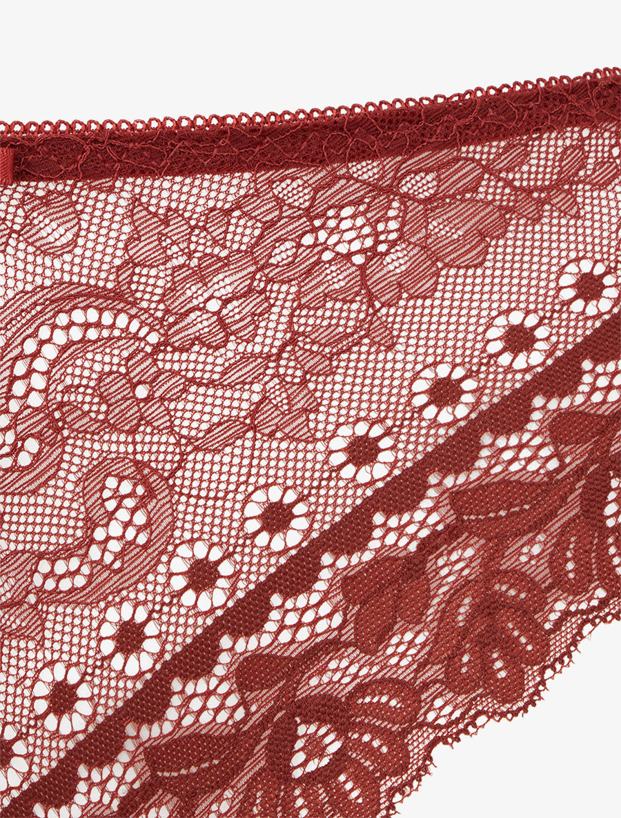 Ensemble lingerie en dentelle à liens - Terracotta - 3