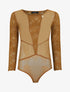 Body transparent à empiècements dentelle - Moutarde - 4